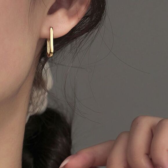 925 Sterling Silver with 18k Gold Plated Stamped Hoop Earrings Chain Earrings - Picture 1 of 5